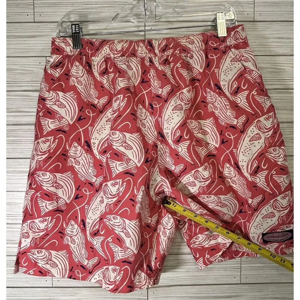 Vineyard Vines Men's Fish Swim Trunks‎ Red White With Liner Shorts Coral Sz Med